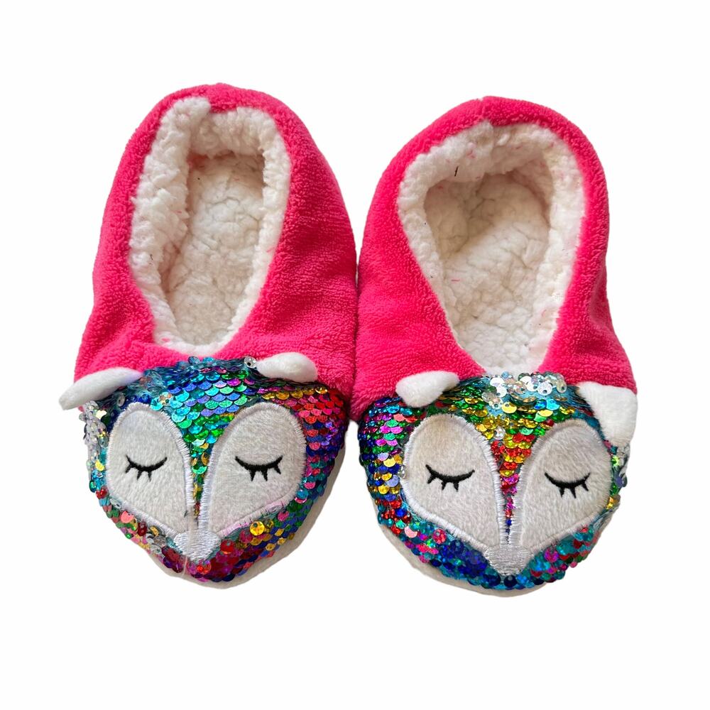 Limited Too Girls Sequin Animal Sherpa Lined Slippers
